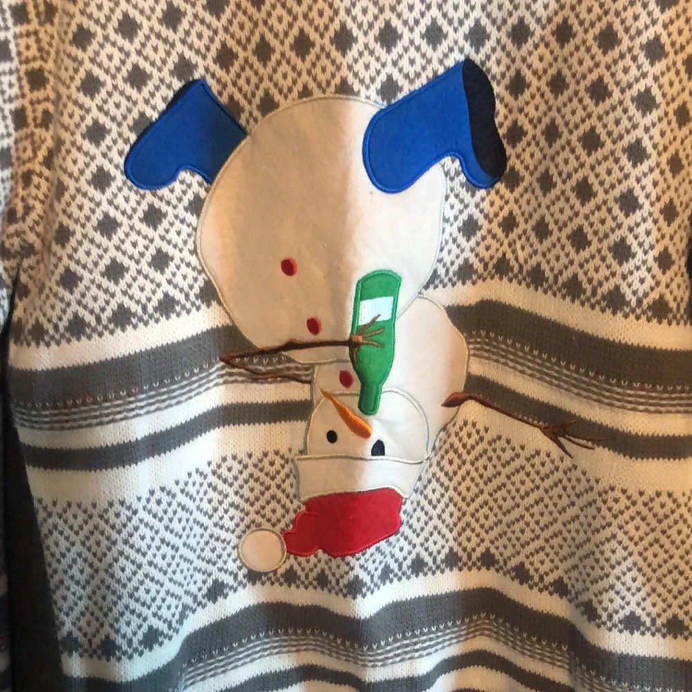 Men’s artsy Christmas Holiday striped snowman sweater - Picture 3 of 7